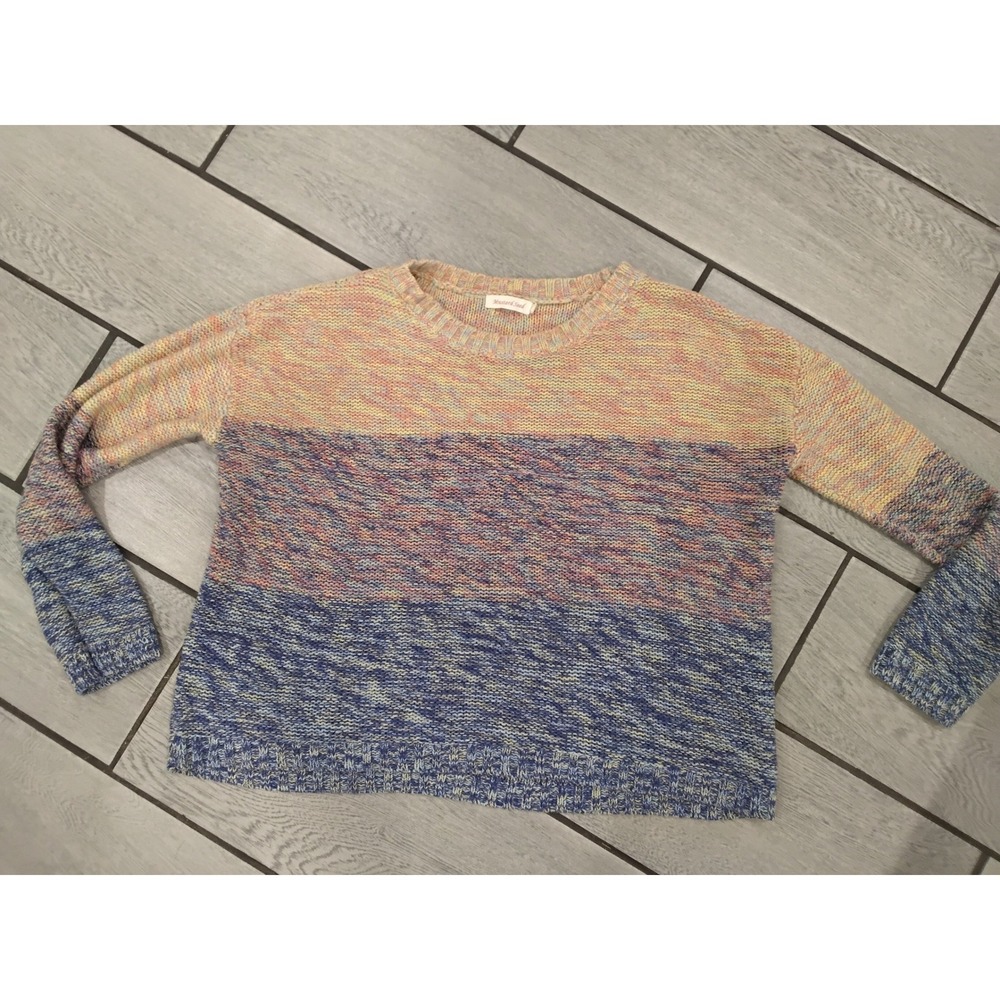 Mustard Seed Space Dye Ombre Knit Sweater Multicolor Blue Peach Medium